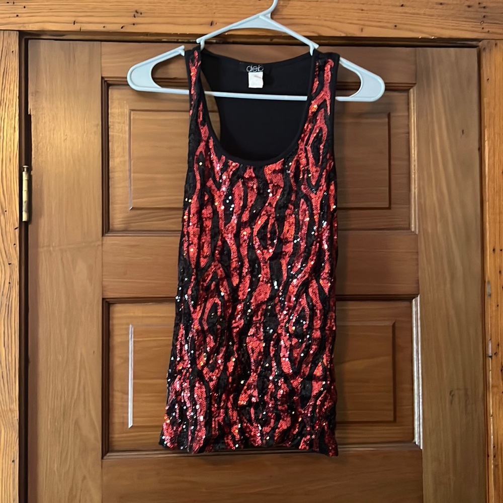 Tiger stripe sequin tank top